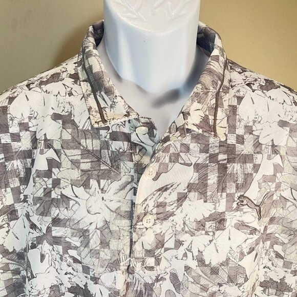 Puma Golf Men's white and gray performance material Polo shirt Large L EUC - Picture 1 of 5